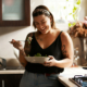 Woman with a bowl of food